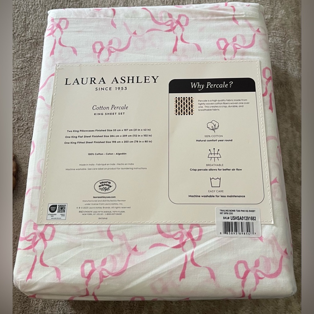 Laura Ashley Cotton Pink Bow Sheet Set K - Picture 2 of 2